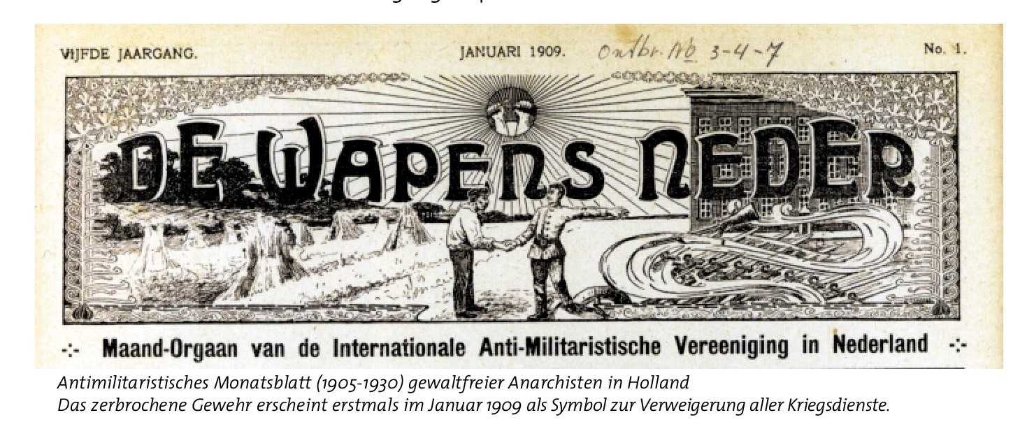 De Wapens Neder (Die Waffen nieder), Monatszeitung der anarchistisch ausgerichteten Anti-Militaristischen Vereinigung der Niederlande, Nr. 1, Januar 1909
