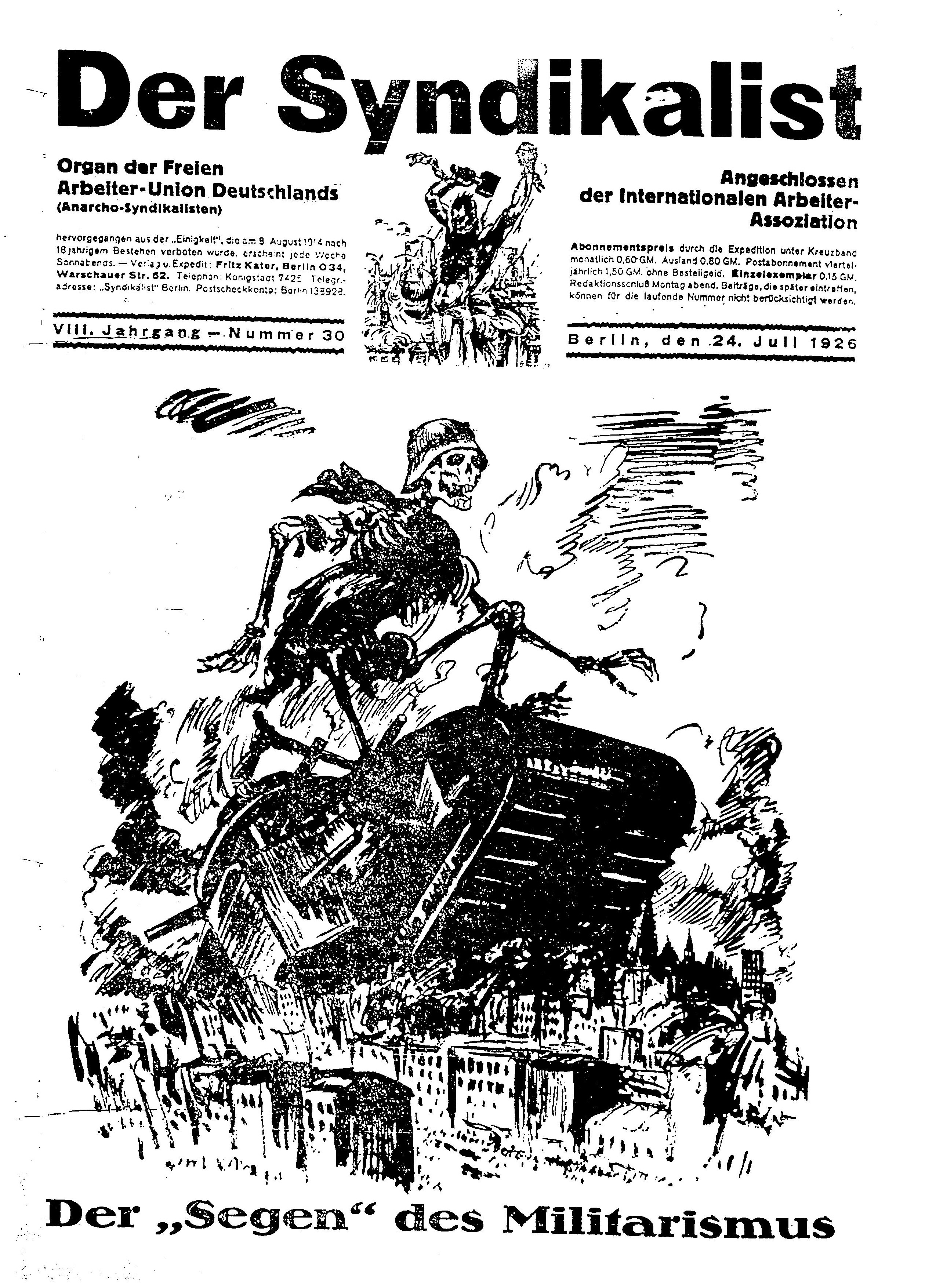 Der Syndikalist, 24. Juli 1926, 8. Jahrgang, Nummer 30.